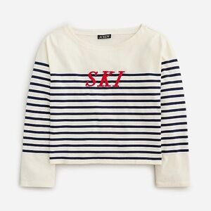 J. Crew Mariner Stripe Long Sleeve T-Shirt Size Small Ski Embroidered Cropped